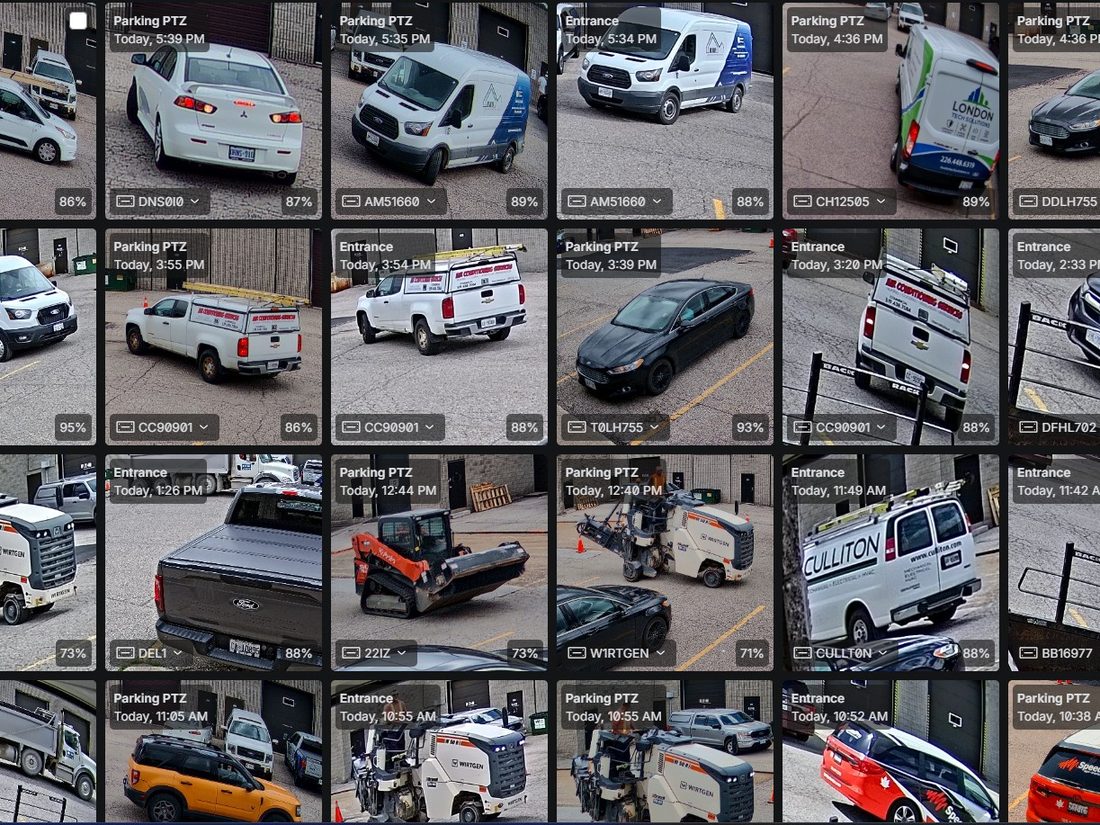 Licence plate recognition captures of vehicles from a commercial UniFi Protect camera system