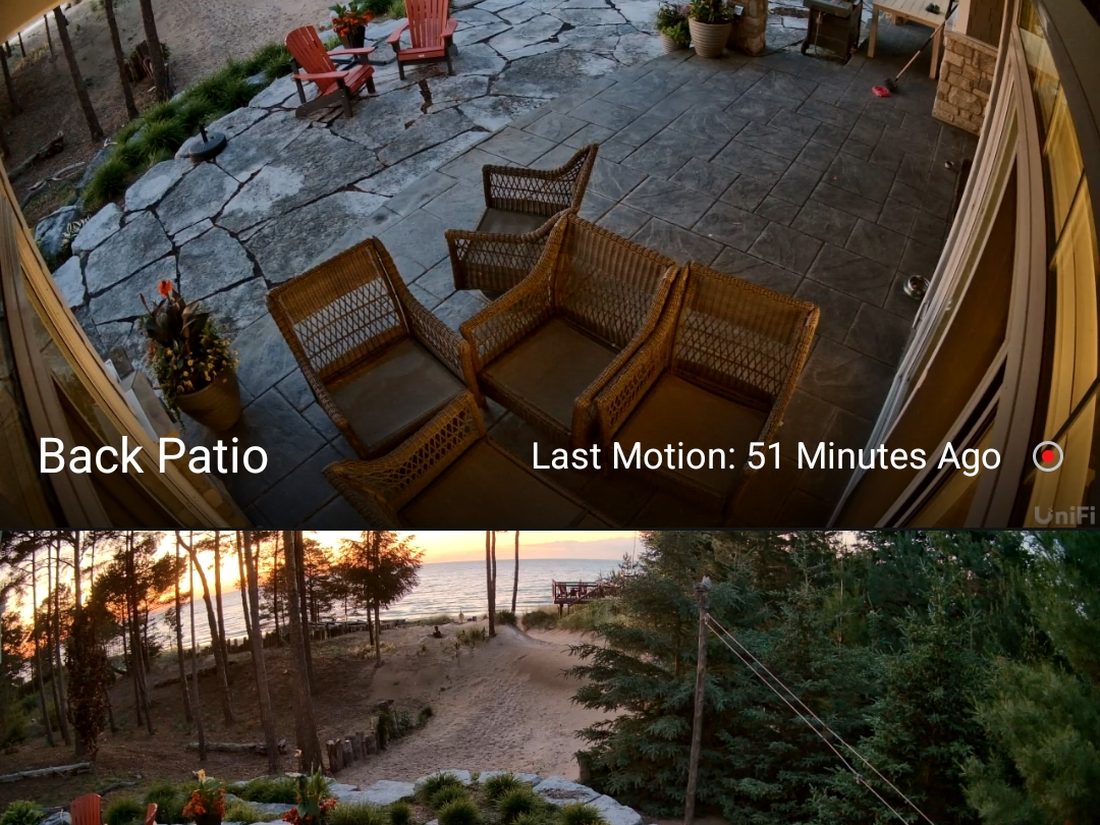 UniFi Protect mobile app showing live home security camera footage
